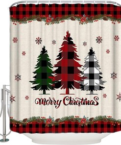 Red And Black Buffalo Plaid Christmas Tree Snowflake Shower Curtain