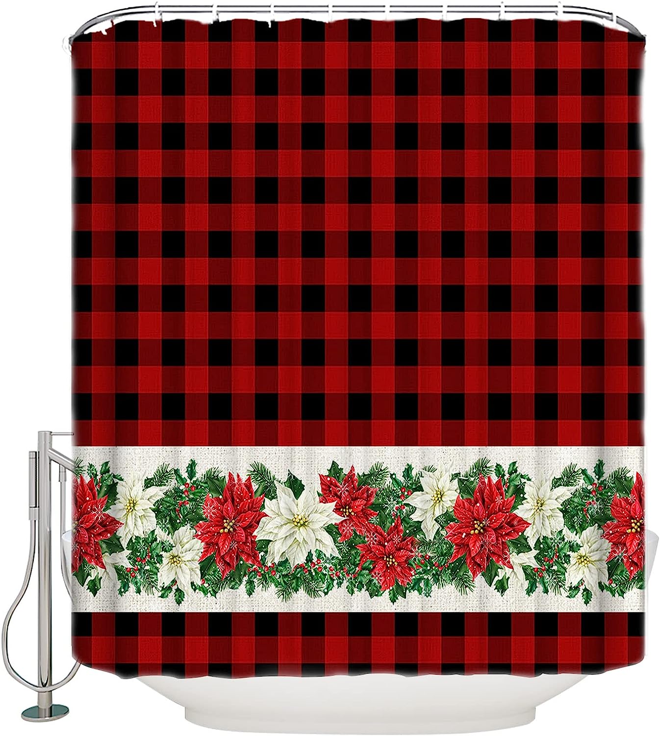 Red And Black Plaid Snowflake Shower Curtain For A Merry Christmas