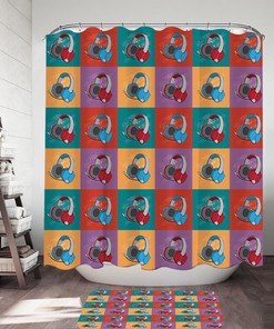 Red And Blue Gamers Headphone Sets Shower Curtain - Ideal For Gamers