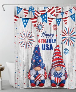 Red And Blue Stars Fireworks On Vintage Wooden Board 4Th Of July Gnome Shower Curtain With Best Shower Curtains