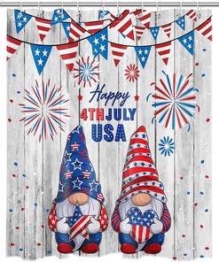 Red And Blue Stars Fireworks On Vintage Wooden Board 4Th Of July Gnome Shower Curtain With Best Shower Curtains