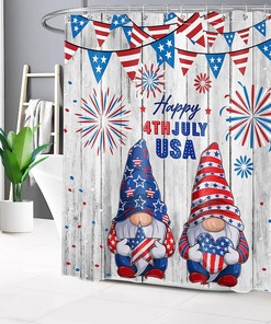 Red And Blue Stars Fireworks On Vintage Wooden Board 4Th Of July Gnome Shower Curtain With Curtain Full Size