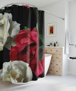 Red And Cream Roses Art Deco Shower Curtain For Bathroom