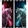 Red And Cyan Cartoon Wolf Blackout Window Curtain For Kids Room
