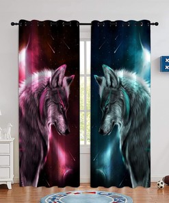 Red And Cyan Cartoon Wolf Blackout Window Curtain For Kids Room