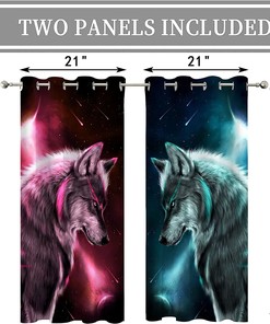 Red And Cyan Cartoon Wolf Blackout Window Curtain For Kids Room
