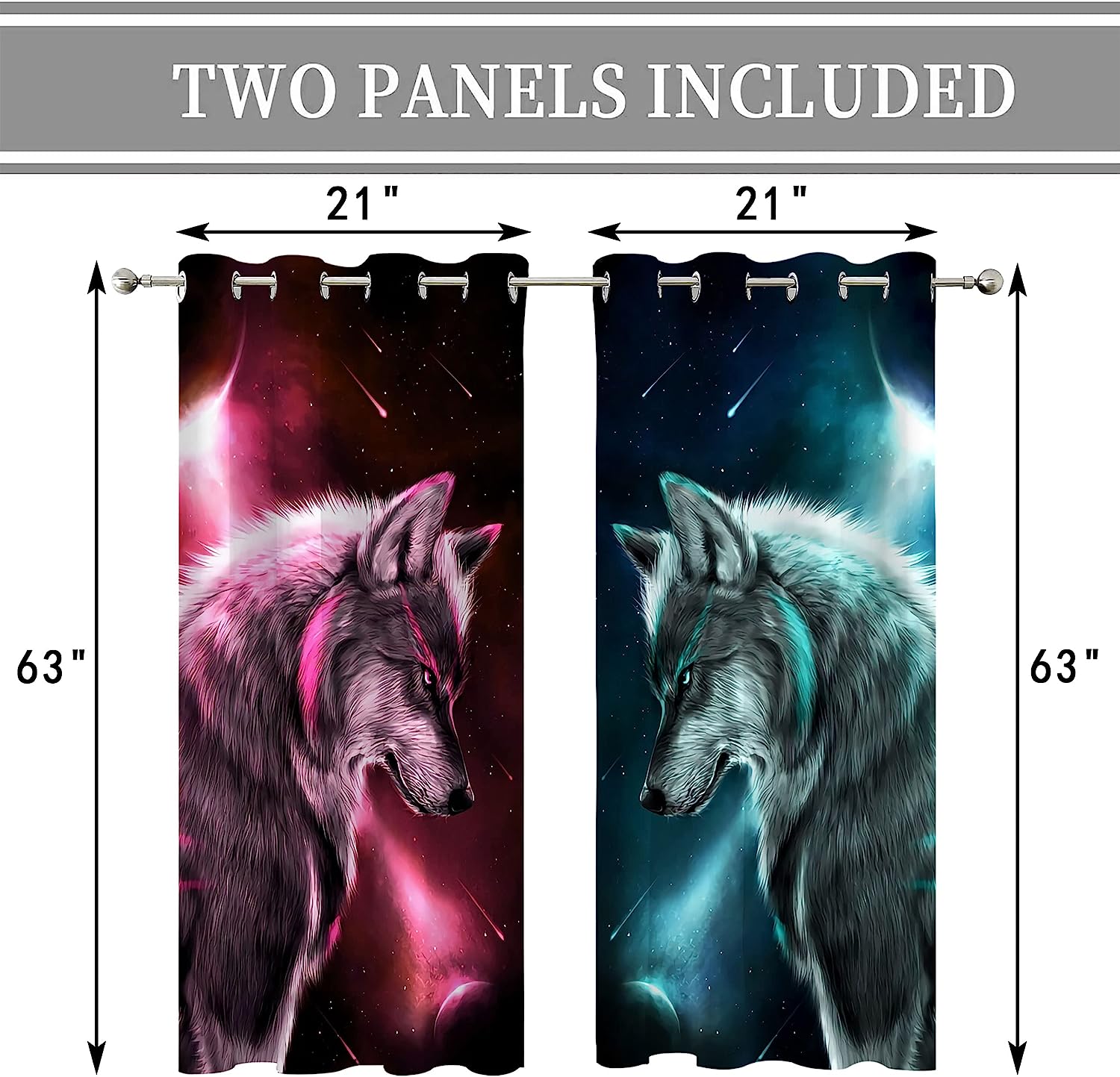 Red And Cyan Cartoon Wolf Blackout Window Curtain For Kids Room