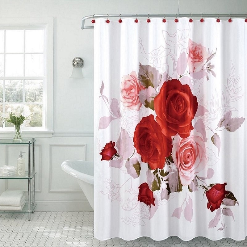 Red And White Roses Garden Rose Shower Curtain - Chic Floral Bathroom Decor