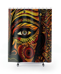 Red And Yellow African Tribal Shower Curtain For Bathroom Decor