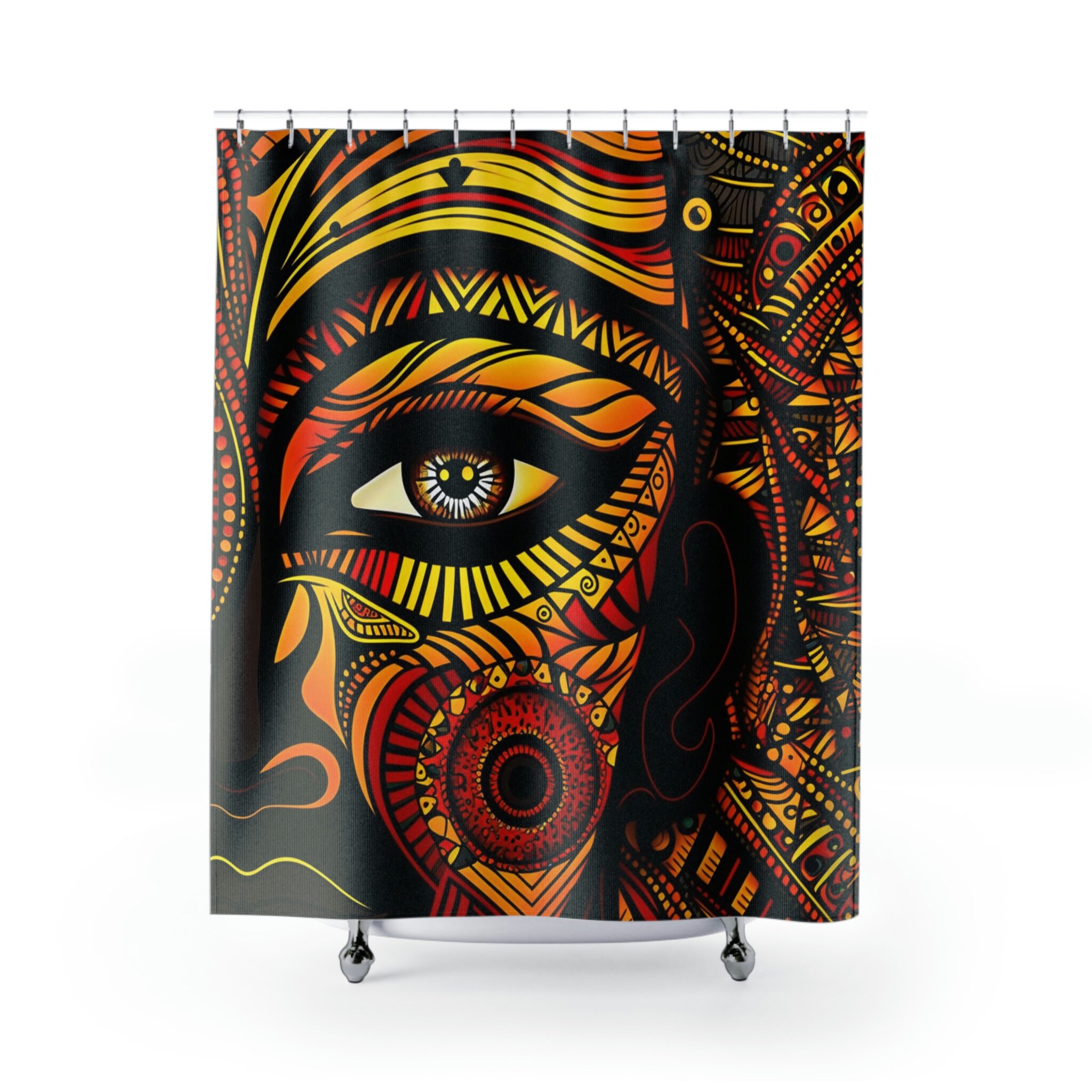 Red And Yellow African Tribal Shower Curtain For Bathroom Decor