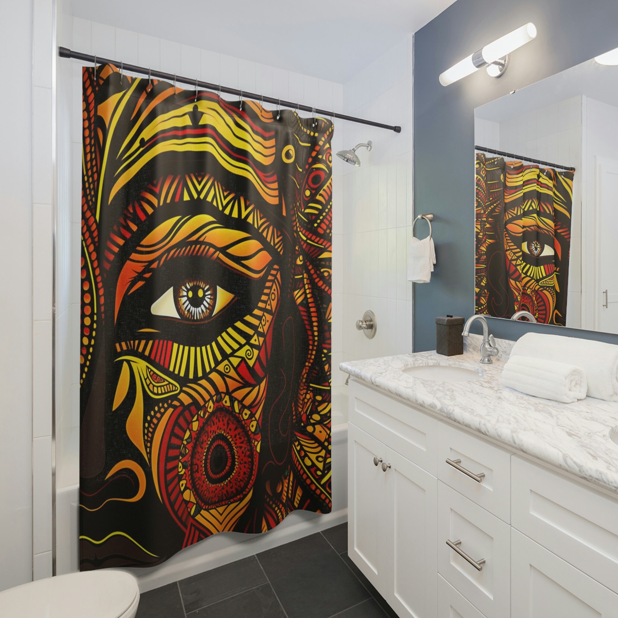 Red And Yellow African Tribal Shower Curtain For Bathroom Decor - Image 2
