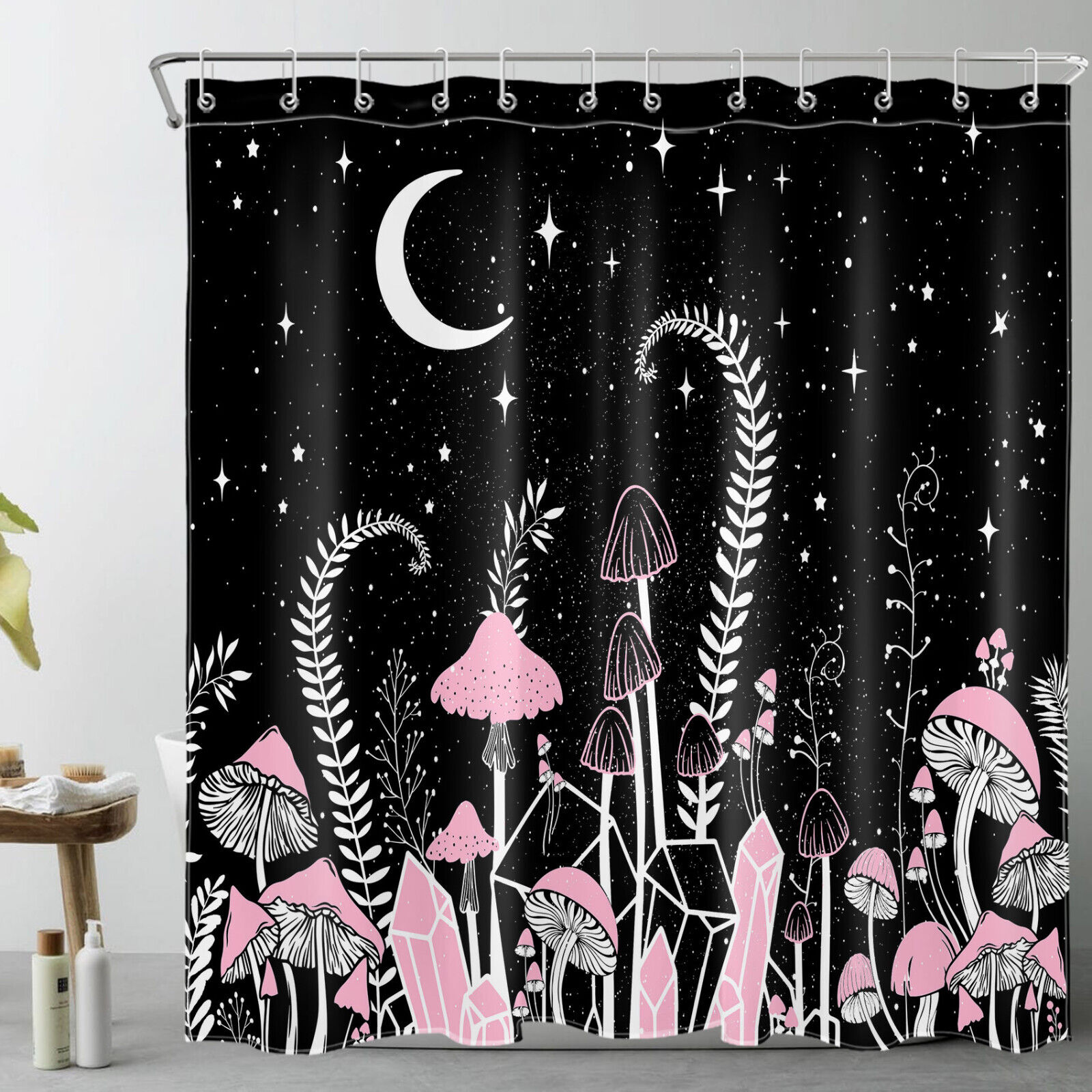Red And Yellow Mushroom Botanical Leaf Shower Curtain - Image 2