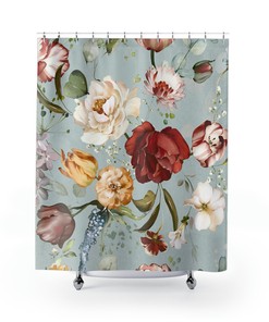 Red And Yellow Rose Shower Curtain, Romantic And Rustic Bathroom Decor, Waterproof Fabric Curtain