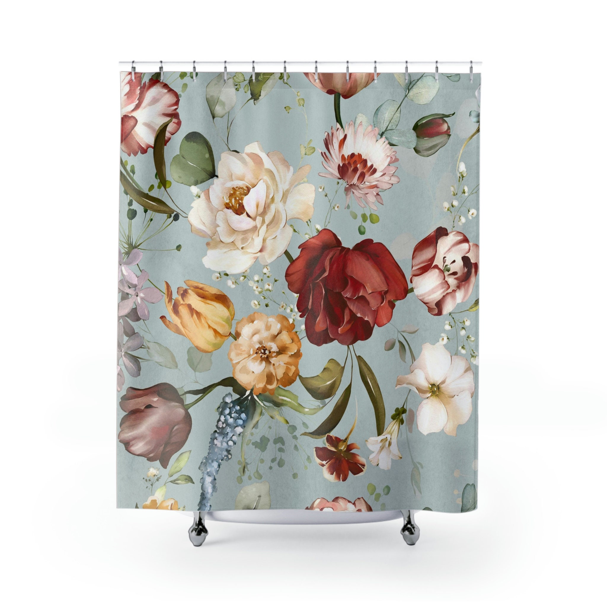Red And Yellow Rose Shower Curtain, Romantic And Rustic Bathroom Decor, Waterproof Fabric Curtain