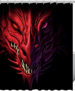 Red Anger Dragon Head Shower Curtain, Mythical Bath Curtain