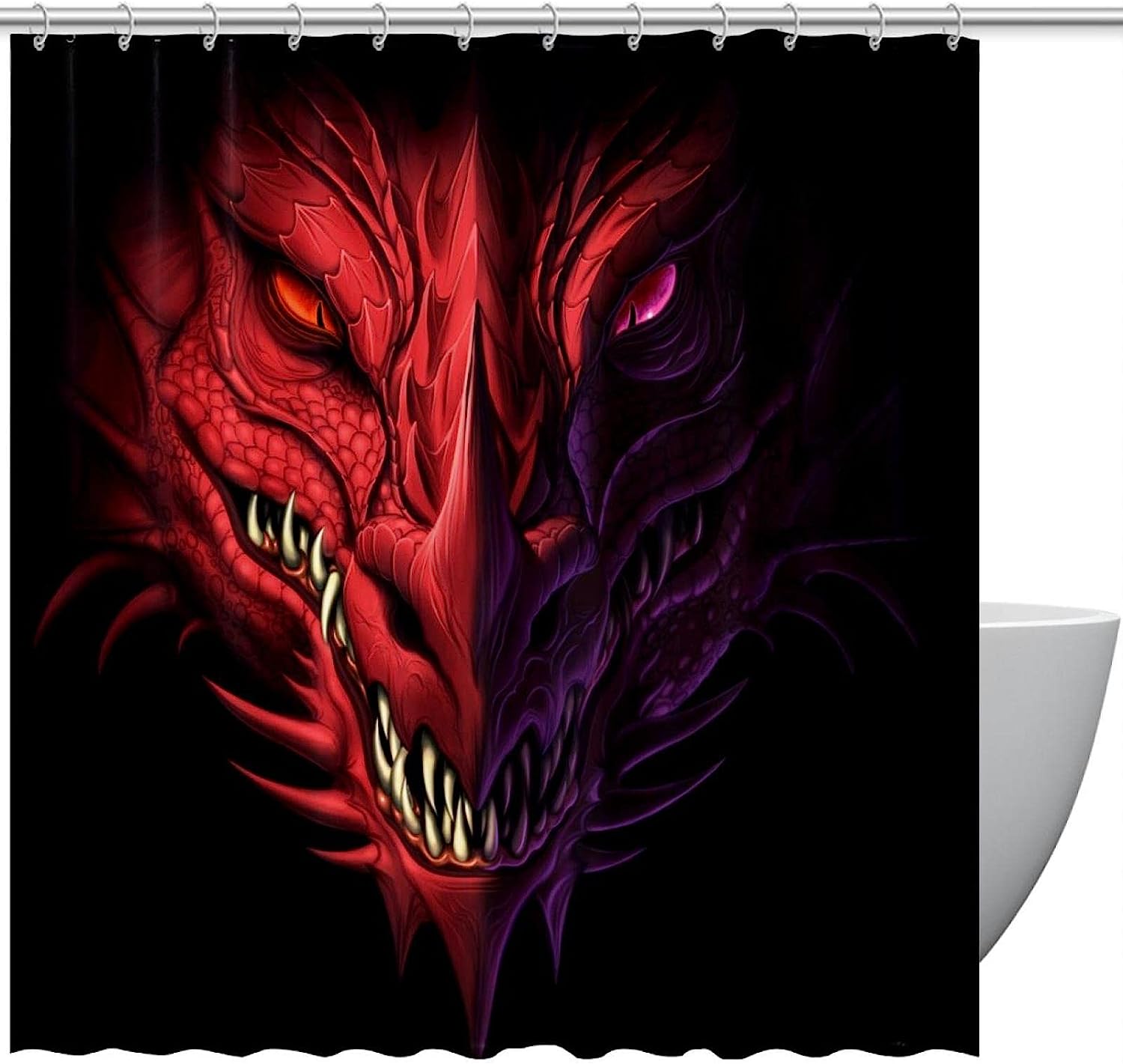 Red Anger Dragon Head Shower Curtain, Mythical Bath Curtain