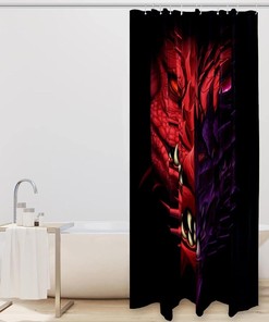 Red Anger Dragon Head Shower Curtain, Mythical Bath Curtain