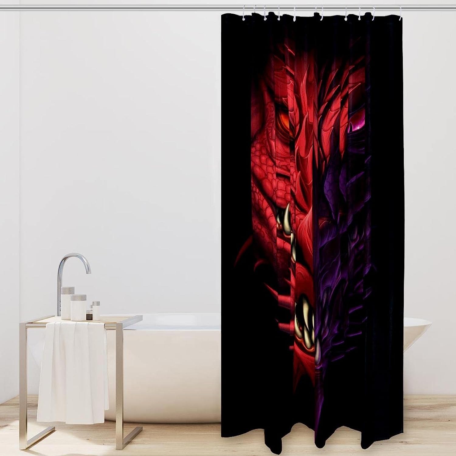 Red Anger Dragon Head Shower Curtain, Mythical Bath Curtain