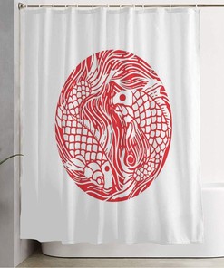Red Asian Koi Fish Woodcut Shower Curtain 