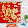 Red Background Emboss Golden Dragon Bathroom Fabric Shower Curtain with Asian Theme