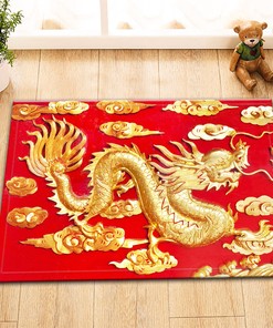 Red Background Emboss Golden Dragon Bathroom Fabric Shower Curtain with Asian Theme