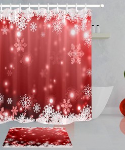 Red Background Snowflakes Theme And Season'S Greetings Print Shower Curtain For Bathroom Decor