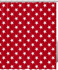 Red Background with White Stars Pattern Shower Curtain - Simple and Fun Bathroom Decor
