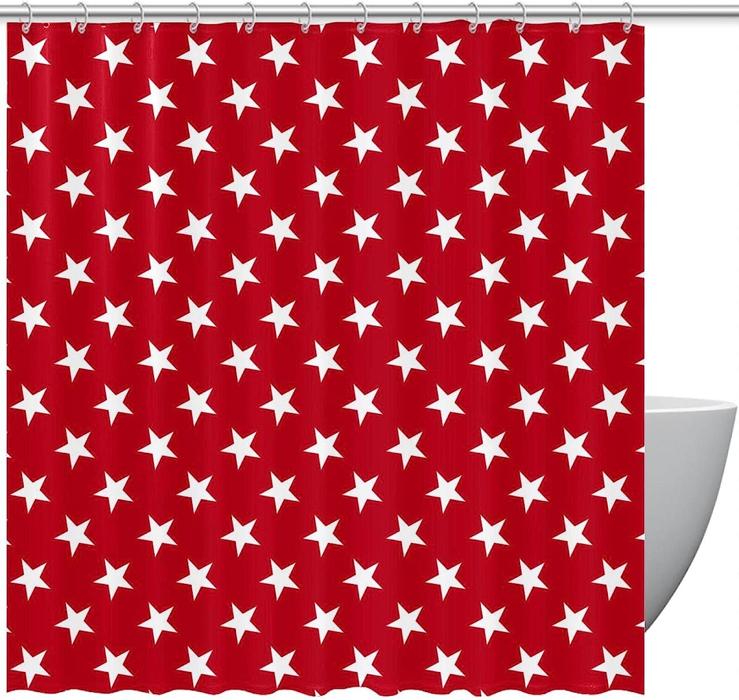 Red Background with White Stars Pattern Shower Curtain - Simple and Fun Bathroom Decor