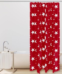 Red Background with White Stars Pattern Shower Curtain - Simple and Fun Bathroom Decor