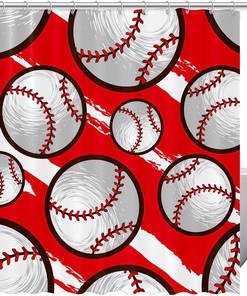 Red Baseball Sport Shower Curtain- Waterproof Washable Bath Curtain For Bathroom