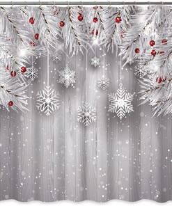 Red Bird, Floral, And Tree Print Fabric Shower Curtain For Festive Bathroom Decor