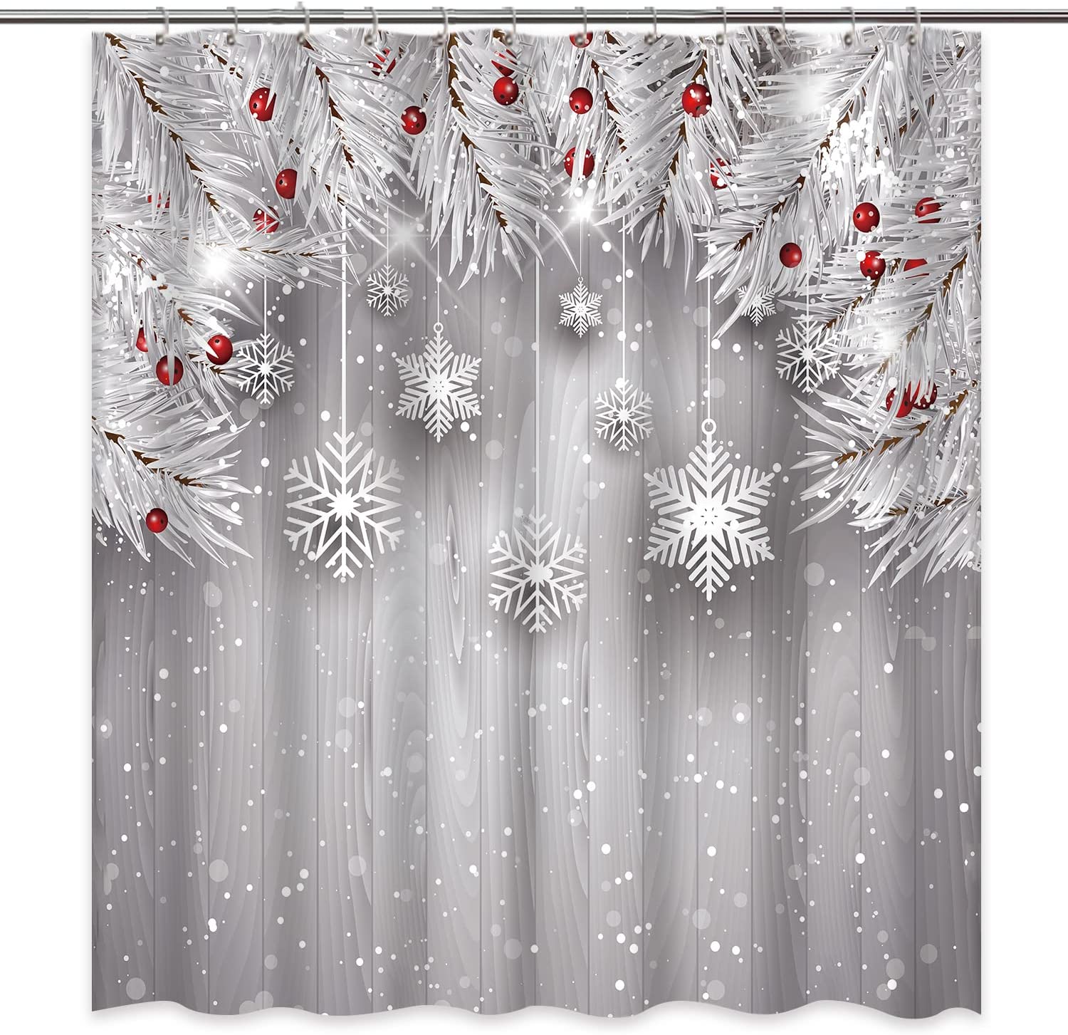 Red Bird, Floral, And Tree Print Fabric Shower Curtain For Festive Bathroom Decor