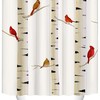 Red Birds on Birch Tree Fabric Shower Curtain with Cardinal Design for Bathroom Decor
