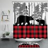 Red Black Check Plaid Wild Animals Bear Shower Curtain with Bathroom Accessories