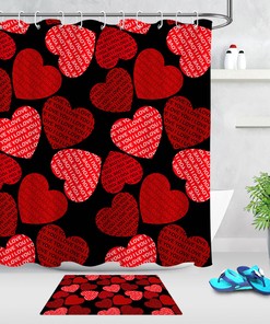 Red & Black Heart Patterns Shower Curtain | Valentine's Day Bathroom Decor