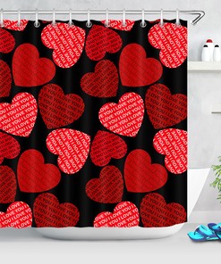 Red & Black Heart Patterns Shower Curtain | Valentine's Day Bathroom Decor