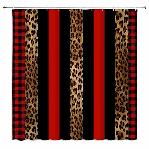 Red & Black Leopard Shower Curtain, Dramatic Bathroom Decor