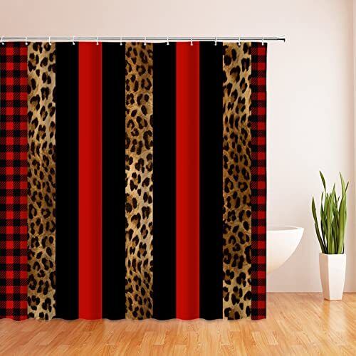 Red & Black Leopard Shower Curtain, Dramatic Bathroom Decor