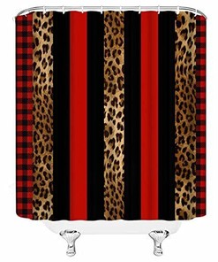 Red & Black Leopard Shower Curtain, Dramatic Bathroom Decor