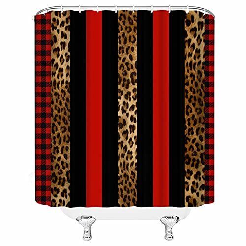 Red & Black Leopard Shower Curtain, Dramatic Bathroom Decor