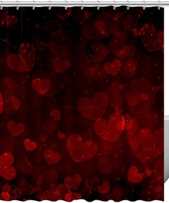 Red Black Love Heart Shower Curtain, Waterproof Bath Curtains Bathroom Curtain