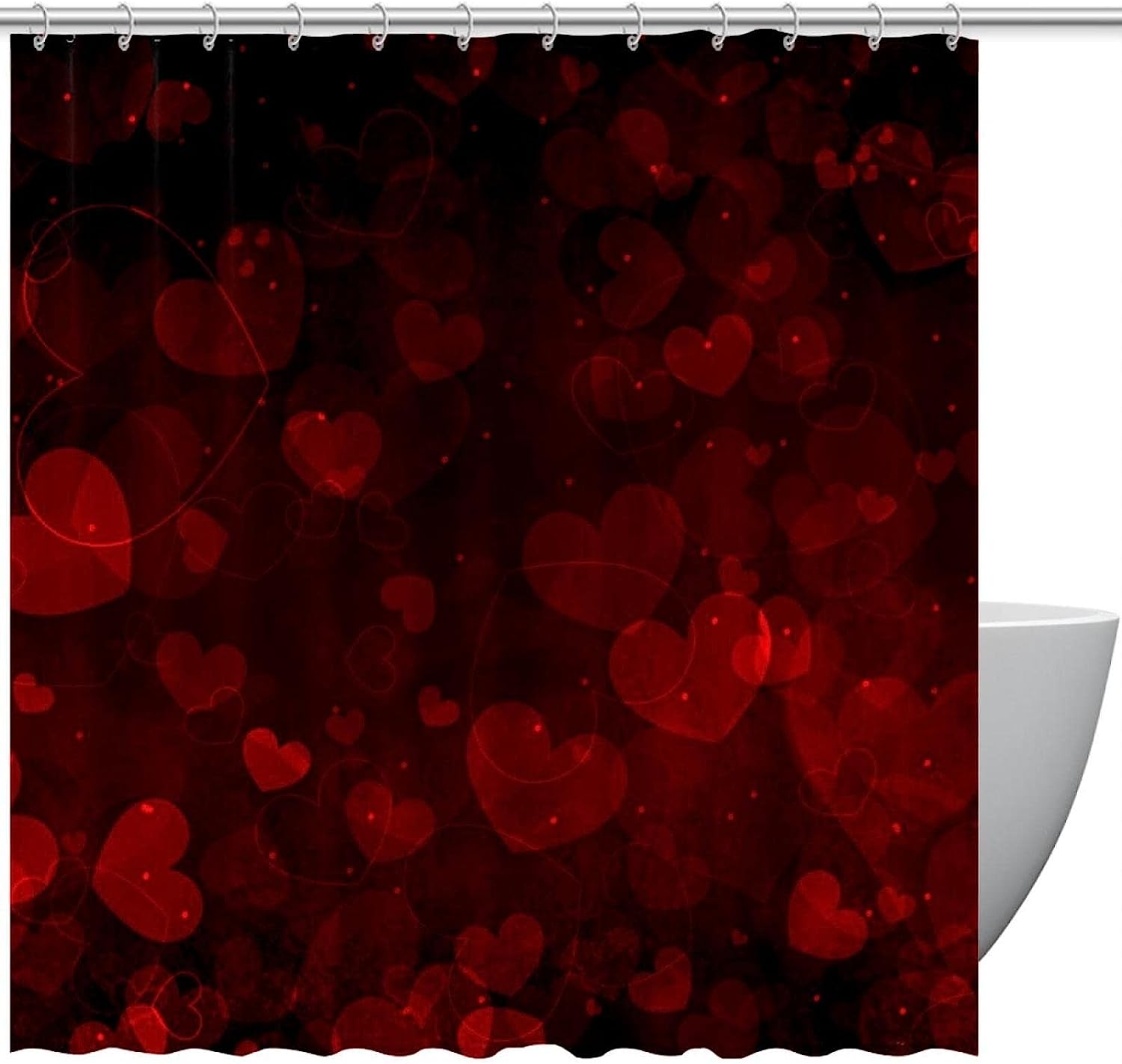 Red Black Love Heart Shower Curtain, Waterproof Bath Curtains Bathroom Curtain