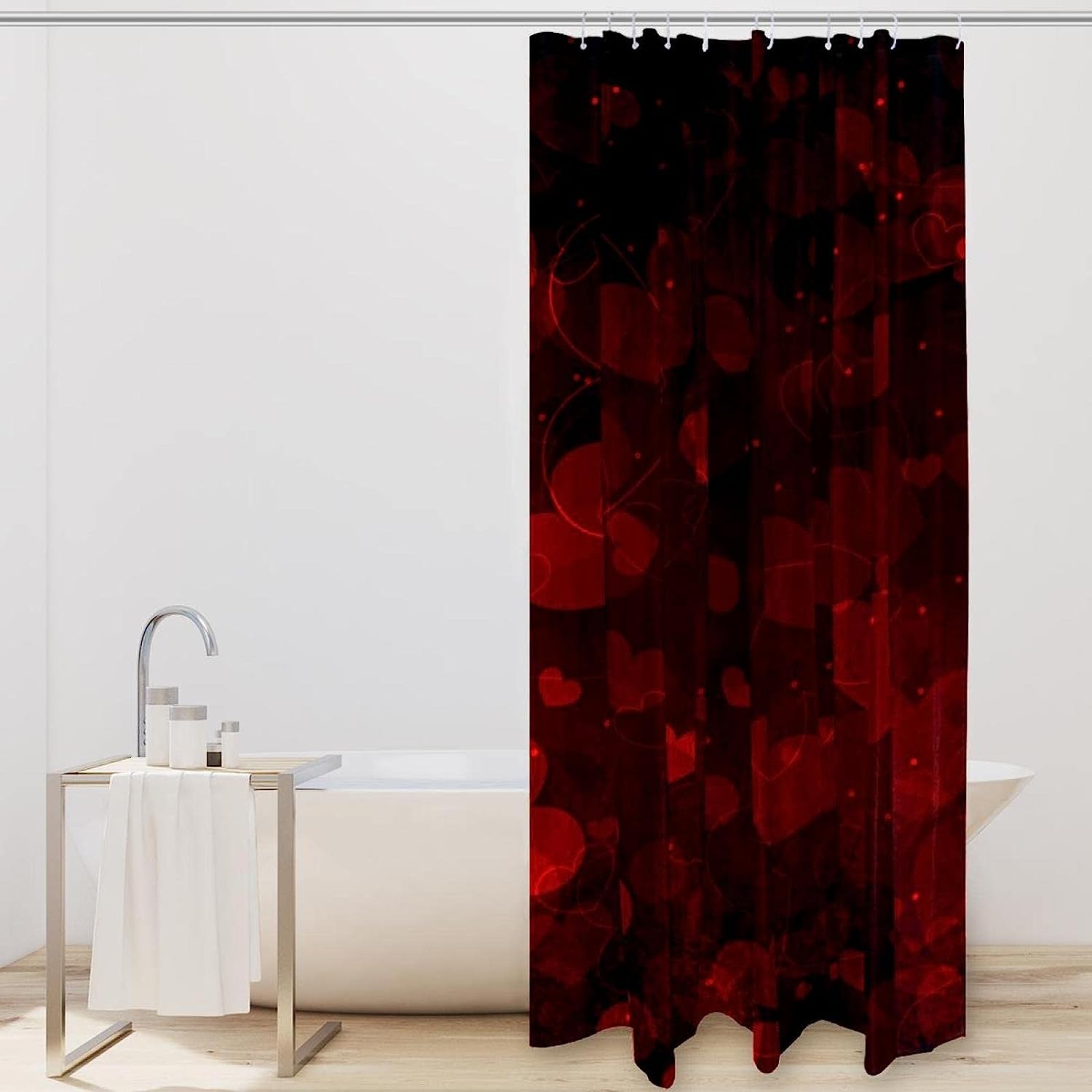Red Black Love Heart Shower Curtain, Waterproof Bath Curtains Bathroom Curtain