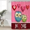 Red Black Plaid Owl Love Heart Balloon Valentine Home Shower Curtain 