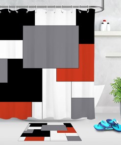 Red Black White Geometric Pattern Shower Curtain For Chic Bathroom Decor