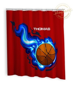 Red & Blue Basketball Sports Shower Curtain For Boys - Custom Gift #209