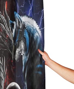 Red Blue Dragon And Wolf Shower Curtain, Beautiful Bathroom Decor