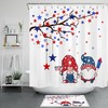Red Blue Star Funny Gnome Shower Curtain for Independence Day Bathroom Decor