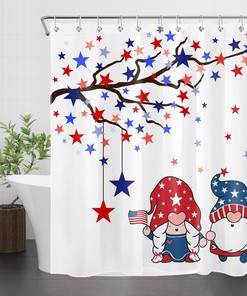 Red Blue Star Funny Gnome Shower Curtain for Independence Day Bathroom Decor
