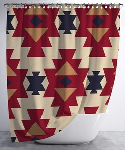 Red Blue Tan Southwestern Shower Curtain, Western or Aztec Tribal Living Quarters Horse Trailer Decor